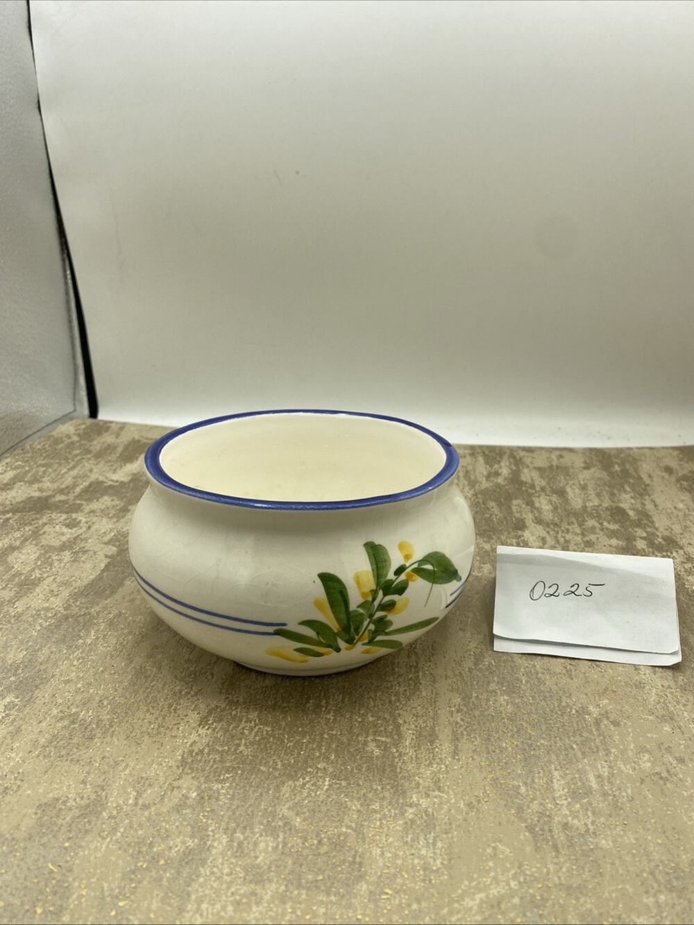 Vintage Hand Painted Rice/Soup Bowl 5” Diameter Blue & Yellow Floral Design